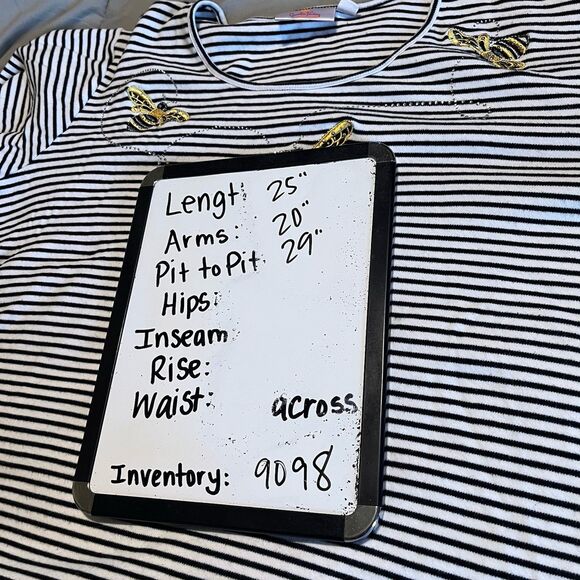 Quacker Factory Shirt Womens Size 2X Bumble Bee Embroidered Black White Striped - Picture 10 of 10